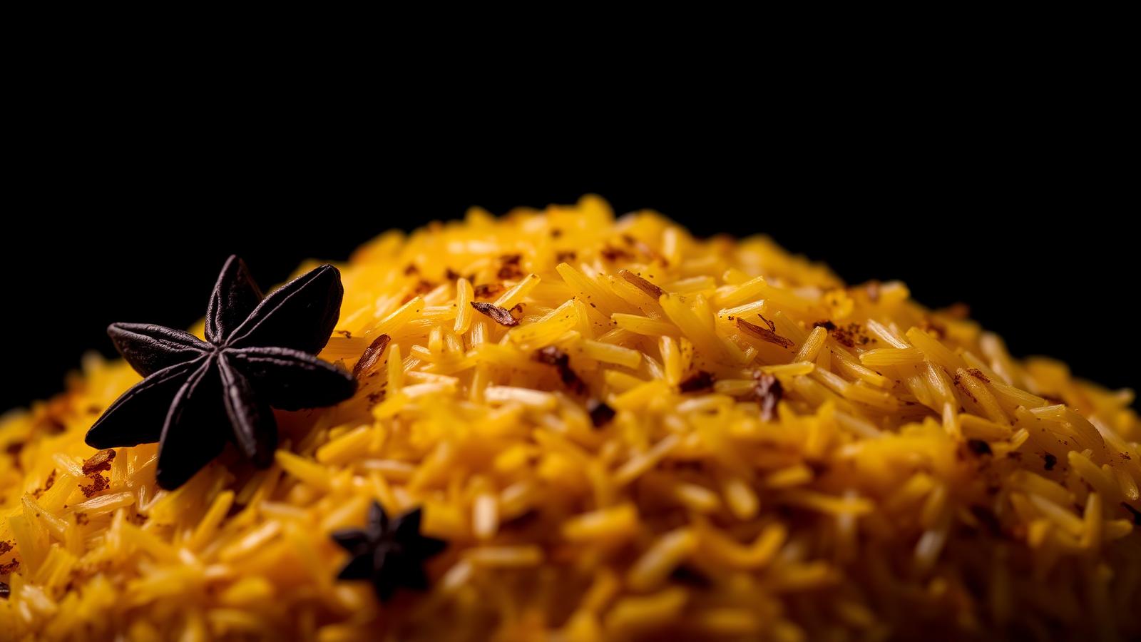 Saffron rice and spices close-up